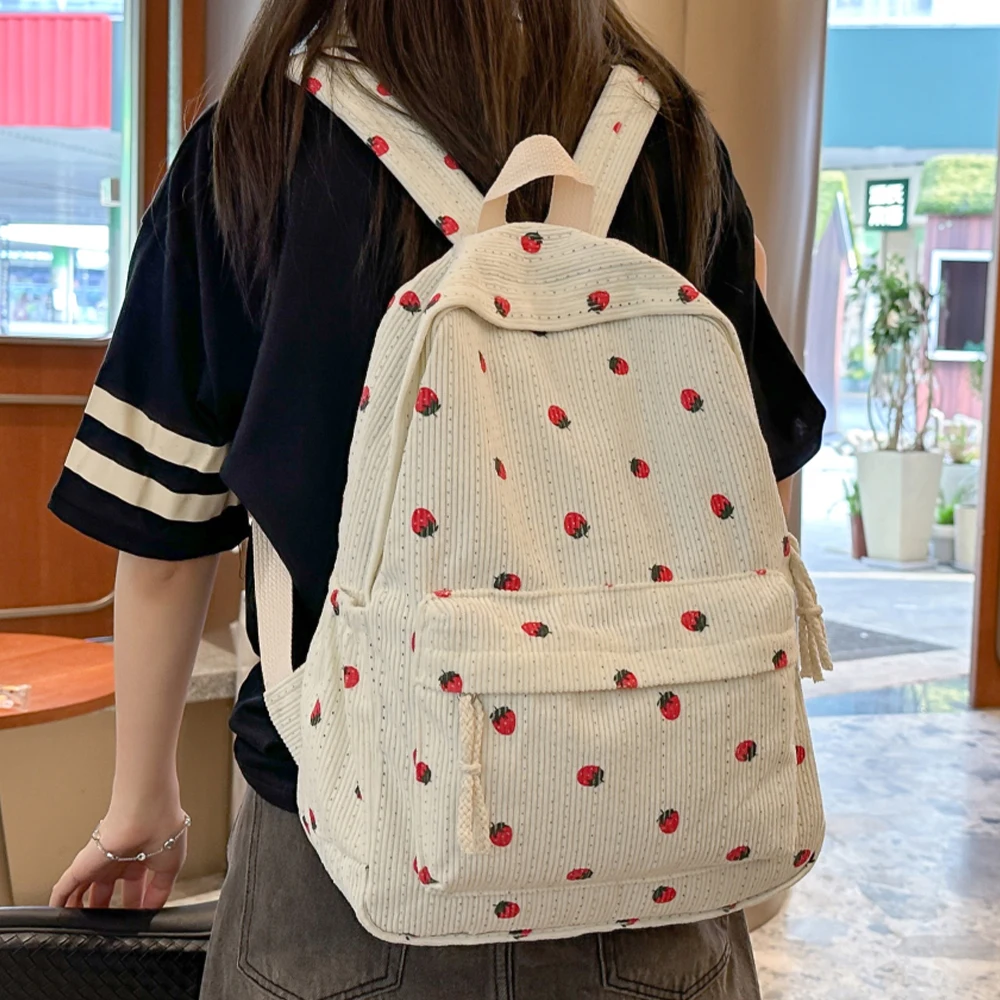 Cute Strawberry Print Corduroy Backpack, Large Capacity School Bag for Students, Daily Commute & Casual Outings
Cute Strawberry Print Corduroy Backpack, Large Capacity School Bag for Students, Daily Commute & Casual Outings