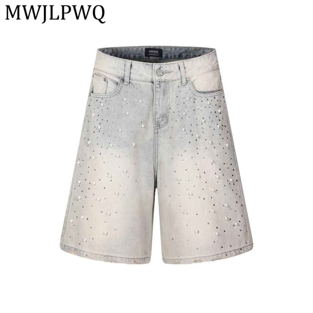 MWJLPWQ Men's Light-Colored Washed Distressed Denim Shorts All-Over Beaded Rhinestone Design Trendy Loose Straight Pants 15659
MWJLPWQ Men's Light-Colored Washed Distressed Denim Shorts All-Over Beaded Rhinestone Design Trendy Loose Straight Pants 15659