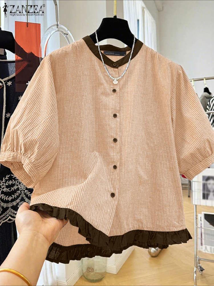 ZANZEA Striped Shirts Women Casual Loose Patchwork Tops 2025 Bohemian Printed Work Blusas Fashion O Neck Lantern Sleeve Tunic 
ZANZEA Striped Shirts Women Casual Loose Patchwork Tops 2025 Bohemian Printed Work Blusas Fashion O Neck Lantern Sleeve Tunic