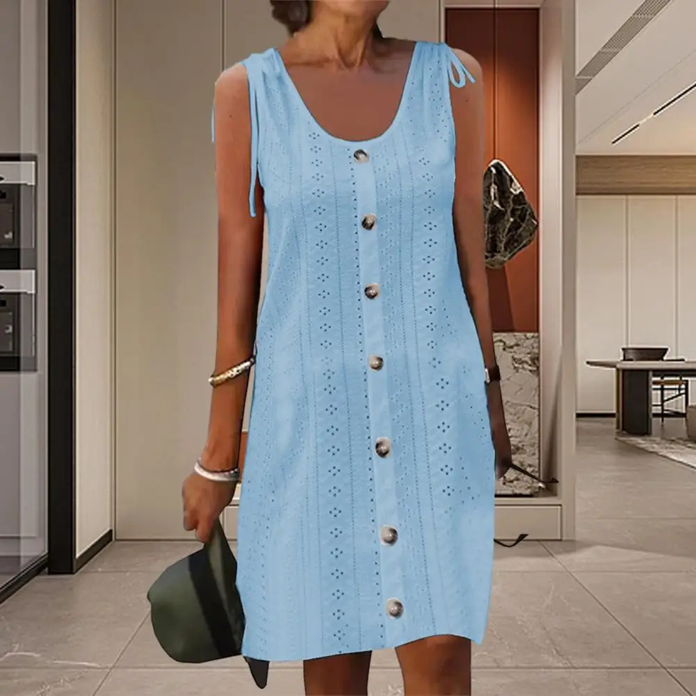 Women Summer Dress Solid Color Sleeveless Button Decor Lady Midi Dress Loose U Neck Dress-up Strap Party Dress Female Clothes
Women Summer Dress Solid Color Sleeveless Button Decor Lady Midi Dress Loose U Neck Dress-up Strap Party Dress Female Clothes