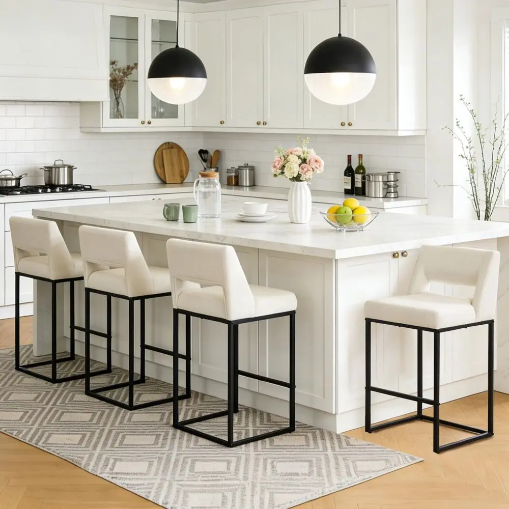 Counter Height Bar Stools Set of 4, Hollow Back Kitchen Island Barstools, holstered Linen Fabric Counter Stools with Metal Fr
Counter Height Bar Stools Set of 4, Hollow Back Kitchen Island Barstools, holstered Linen Fabric Counter Stools with Metal Fr