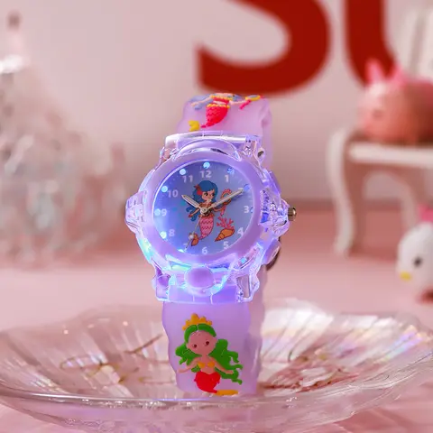Creative Mermaid Cute Cartoon Pattern Light Quartz Watch, Suitable for Christmas and Halloween Gift Giving