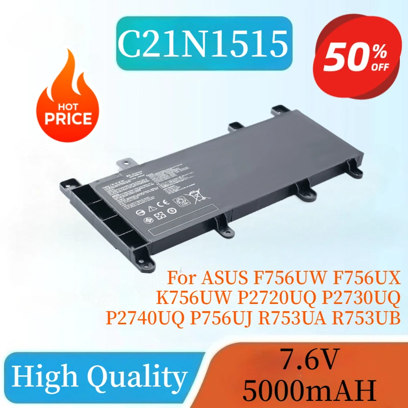 Аккумулятор для ноутбука 7,6 В 5000 мАч для ASUS F756UW F756UX K756UW P2720UQ P2730UQ P2740UQ P756UJ R753UA R753UB R753UX X756U C21N15
Аккумулятор для ноутбука 7,6 В 5000 мАч для ASUS F756UW F756UX K756UW P2720UQ P2730UQ P2740UQ P756UJ R753UA R753UB R753UX X756U C21N15