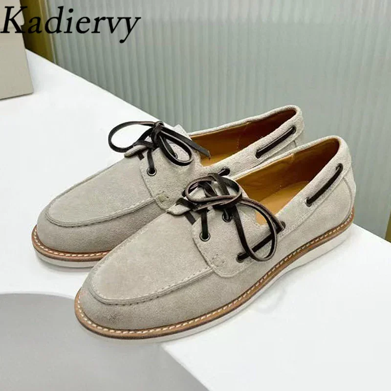 High Quality Cow Suede Loafers Woman Lace Up Round Toe Walk Shoes Female Casual Comfort Flat Shoes For Women
High Quality Cow Suede Loafers Woman Lace Up Round Toe Walk Shoes Female Casual Comfort Flat Shoes For Women