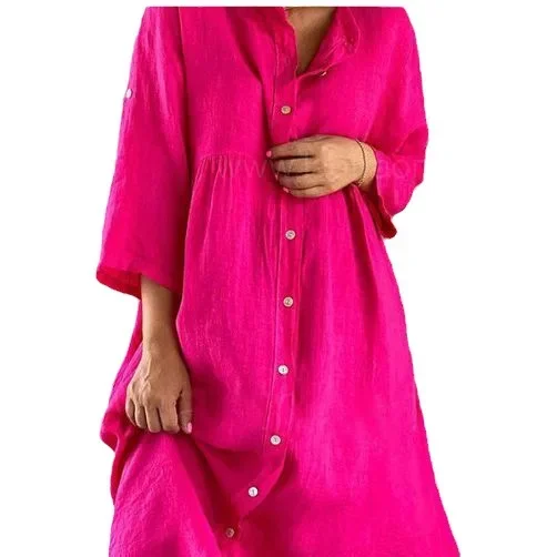 Women Vintage Cotton Linen Dresses 2025 Summer Casual Button Up Solid Long Sleeve Midi Dresses Ladies Loose Elegant Shirt Dress
Women Vintage Cotton Linen Dresses 2025 Summer Casual Button Up Solid Long Sleeve Midi Dresses Ladies Loose Elegant Shirt Dress