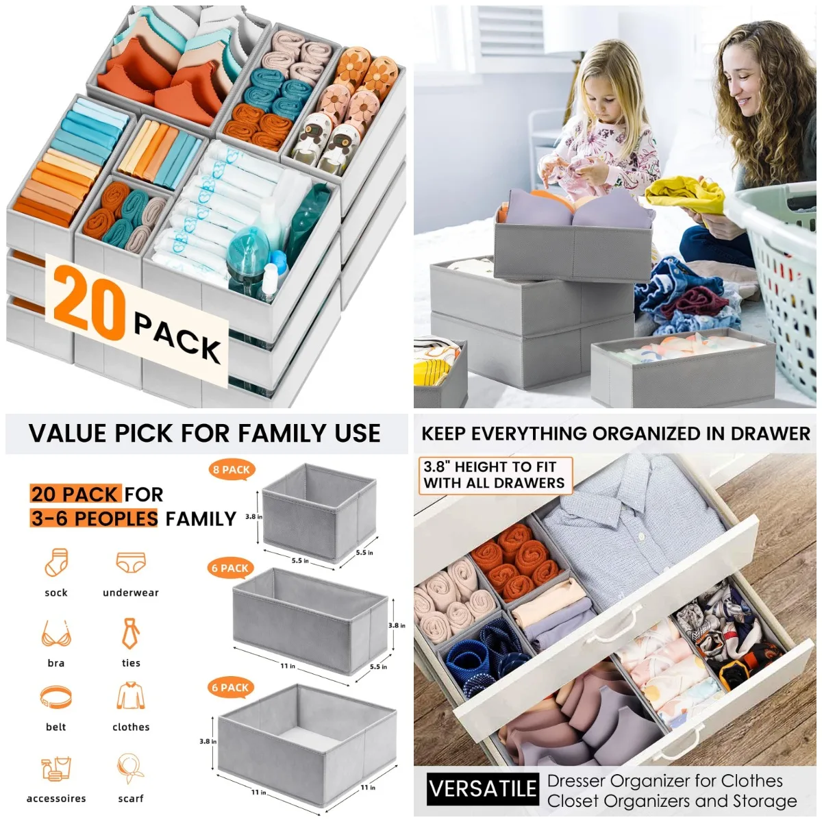 20-Pack Drawer Organizer Bins for Baby Clothes - Fabric Closet Dividers for Underwear, Socks, Nursery & Dorm
20-Pack Drawer Organizer Bins for Baby Clothes - Fabric Closet Dividers for Underwear, Socks, Nursery & Dorm