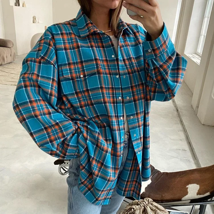 Y2K Autumn Retro Loose Checkered Shirt Fashion Loose Plaid Women Shirts Elegant Lapel Long Sleeve Office Blouses Vintage Top
Y2K Autumn Retro Loose Checkered Shirt Fashion Loose Plaid Women Shirts Elegant Lapel Long Sleeve Office Blouses Vintage Top