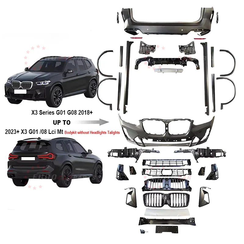 For X3 G01/08 Body Kit Front Rear Bumper 2018+ Old To New X3 G01 G08 Lci Mtech Style Body Kit for Bm X3 G01 G08 Lci Mt 2023+
For X3 G01/08 Body Kit Front Rear Bumper 2018+ Old To New X3 G01 G08 Lci Mtech Style Body Kit for Bm X3 G01 G08 Lci Mt 2023+