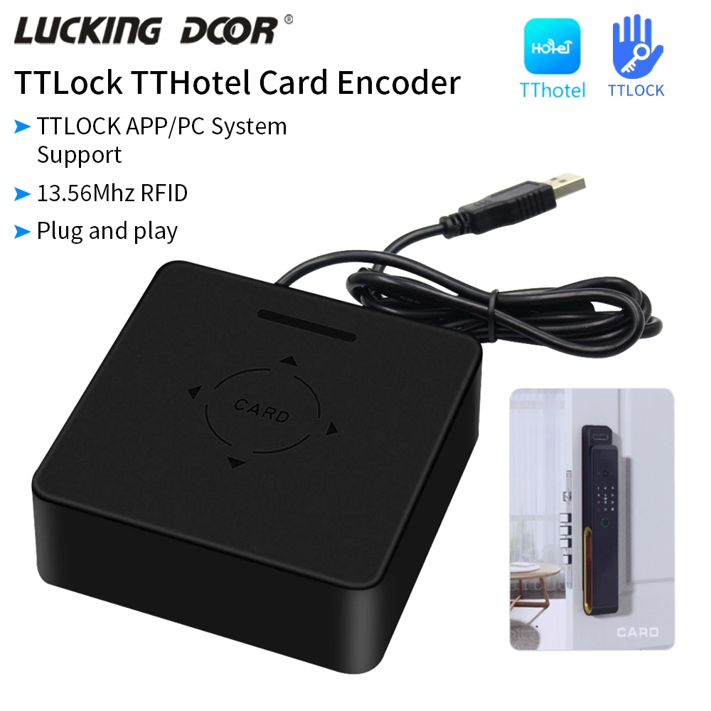 TTHotel Card Encoder for USB Hotel Lock System 13.56Mhz IC M1 Card Reader Writer Works With TTLock APP Different Encoder Number
TTHotel Card Encoder for USB Hotel Lock System 13.56Mhz IC M1 Card Reader Writer Works With TTLock APP Different Encoder Number