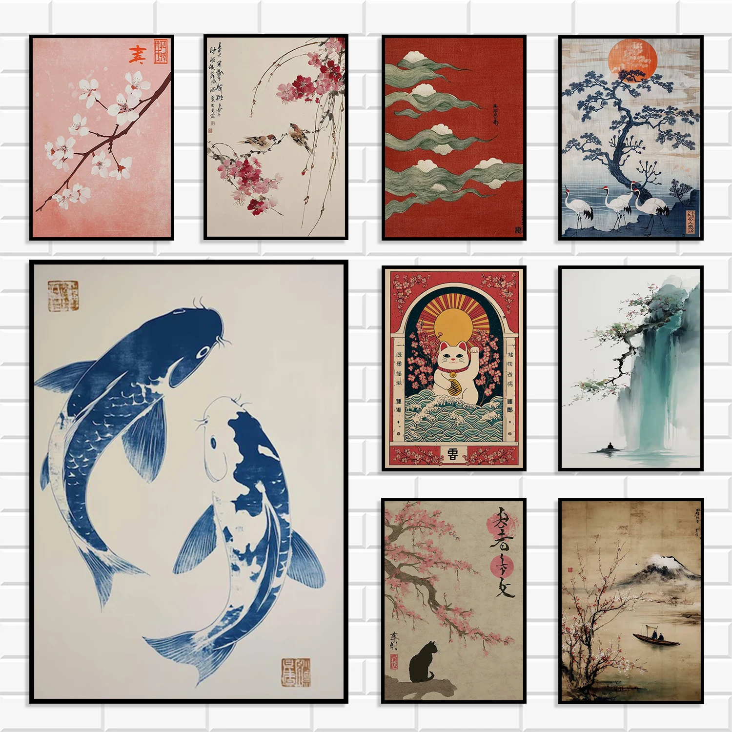 Japanese Ukiyo-e Style Canvas Wall Art Set Vintage Cherry Blossom Koi & Lucky Cat Print for Living Room Bedroom Home Decor
Japanese Ukiyo-e Style Canvas Wall Art Set Vintage Cherry Blossom Koi & Lucky Cat Print for Living Room Bedroom Home Decor