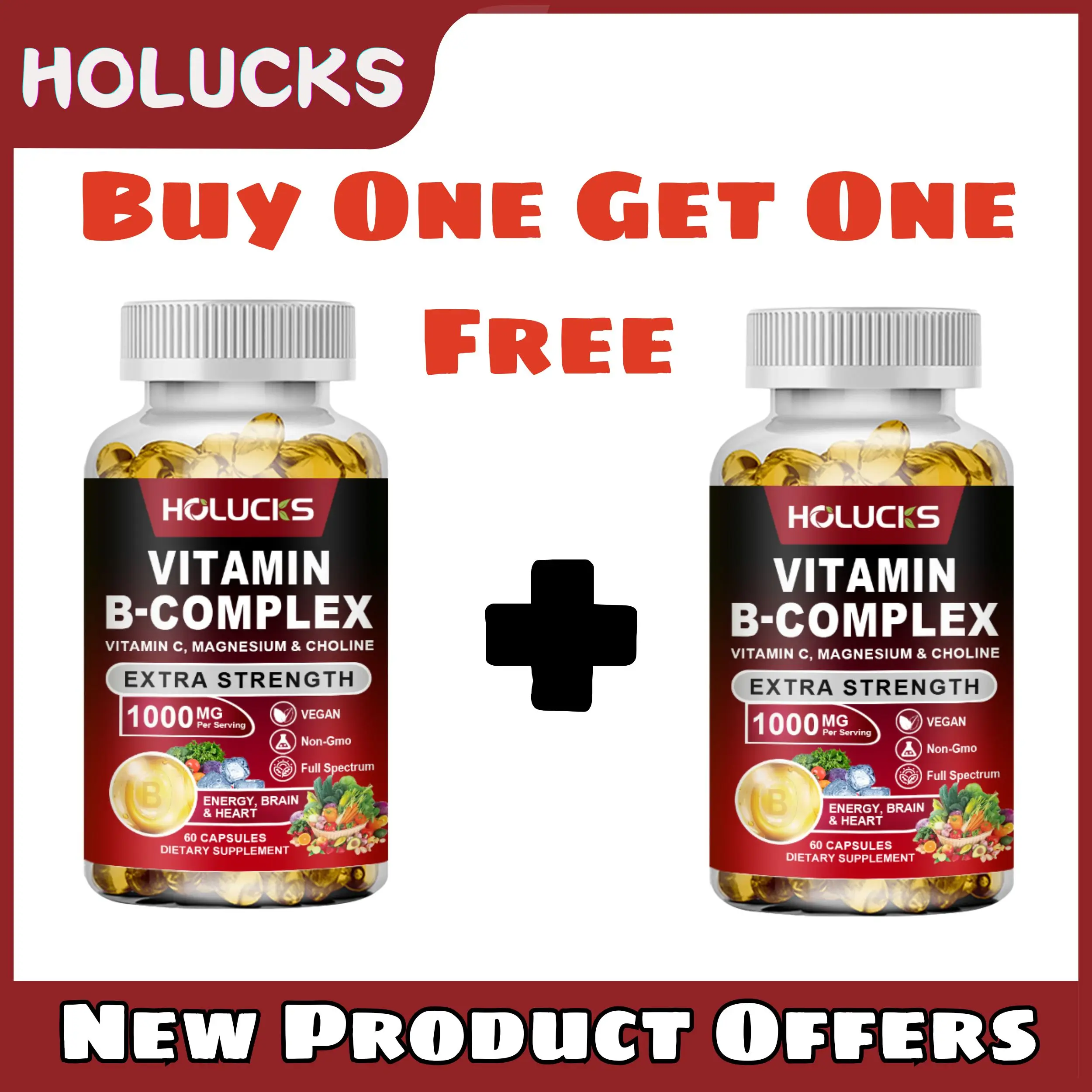 Vitamin B Complex Capsule- Help Relieve Fatigue, Improve Digestion, Reduce Stress, Better Mood Support, Immune Supplement
Vitamin B Complex Capsule- Help Relieve Fatigue, Improve Digestion, Reduce Stress, Better Mood Support, Immune Supplement