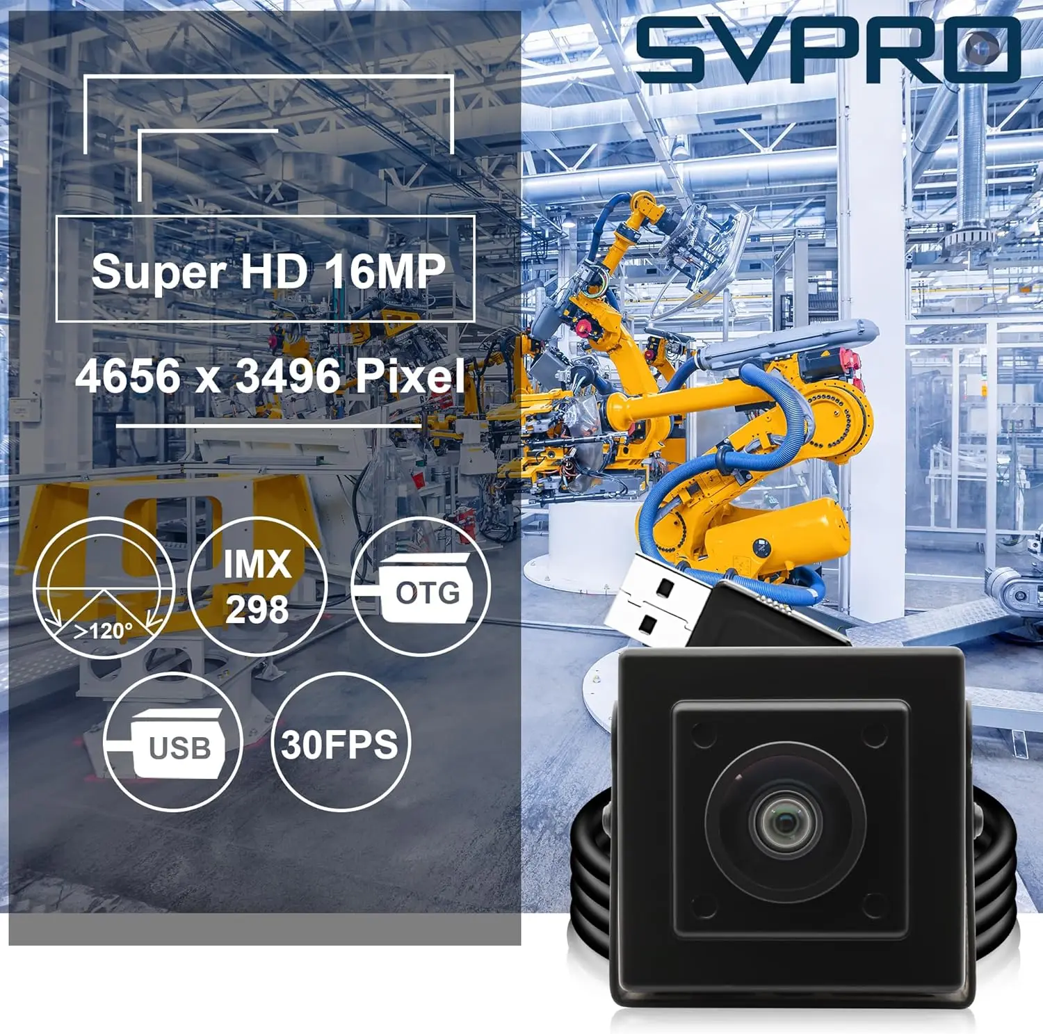 ELP 16MP USB Camera 120 Degree Wide Angle USB Camera IMX298 Sensor Streaming Webcam Plug & Play for Machine Vision
ELP 16MP USB Camera 120 Degree Wide Angle USB Camera IMX298 Sensor Streaming Webcam Plug & Play for Machine Vision