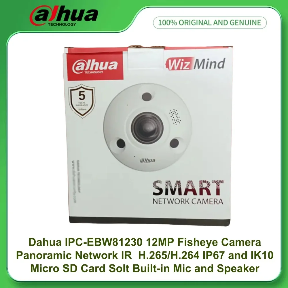 Dahua IPC-EBW81230 12MP Panoramic Network IR Fisheye Camera Micro SD Card Solt Built-in Mic IP67 IK10 PoE H.265 IP Camera
Dahua IPC-EBW81230 12MP Panoramic Network IR Fisheye Camera Micro SD Card Solt Built-in Mic IP67 IK10 PoE H.265 IP Camera