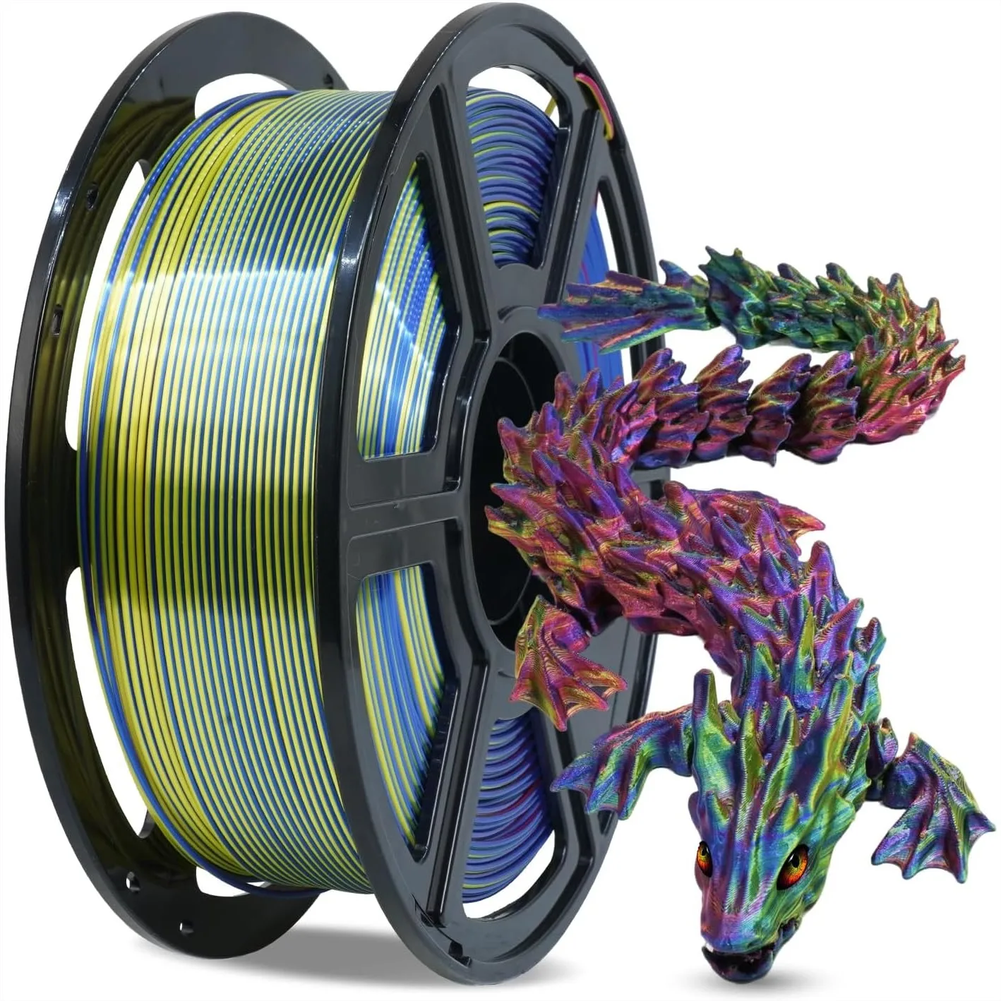 Silk Tri-Color PLA Filament 1.75mm, Coextrusion Red Yellow Blue Rainbow 3D Printer Filament with Multicolor Shifting Effect
Silk Tri-Color PLA Filament 1.75mm, Coextrusion Red Yellow Blue Rainbow 3D Printer Filament with Multicolor Shifting Effect