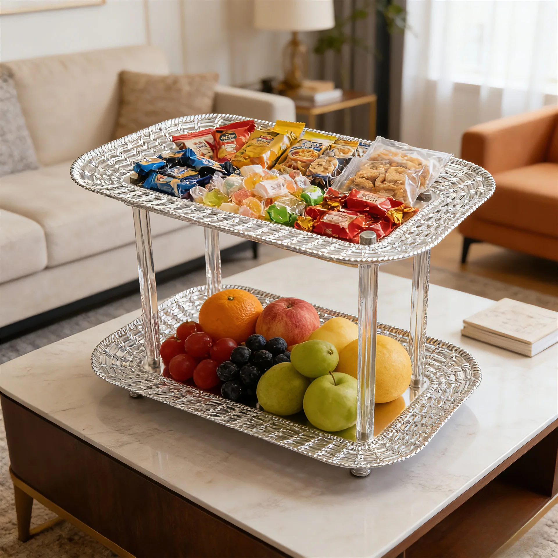 ZML fruit plate multi-layer storage ornament creative electroplated silver advanced entrance storage tray living room
ZML fruit plate multi-layer storage ornament creative electroplated silver advanced entrance storage tray living room