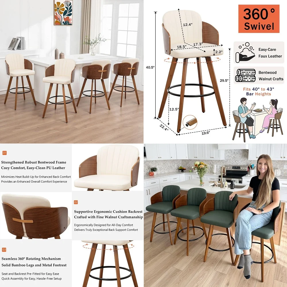 Stools Set of 4 30 inch Swivel Rattan bar Stools with Cane Back, Curved Arms, Upholstered Seat, Adjustable Bamboo Legs, Kitchen
Stools Set of 4 30 inch Swivel Rattan bar Stools with Cane Back, Curved Arms, Upholstered Seat, Adjustable Bamboo Legs, Kitchen