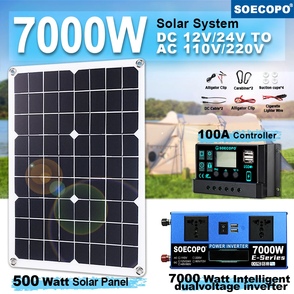Stable Power Zero Emission 7000W Solar Kit 12V24V to 110V/220V Inverter 500W Panel 100A Controller for Off-Grid Home Caravan
Stable Power Zero Emission 7000W Solar Kit 12V24V to 110V/220V Inverter 500W Panel 100A Controller for Off-Grid Home Caravan