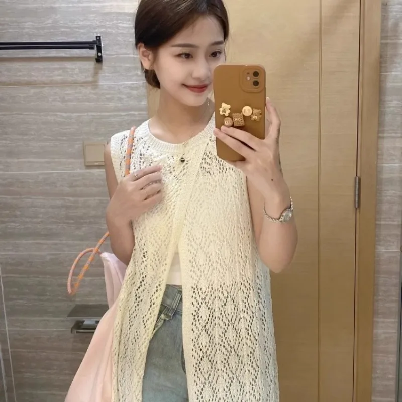 Retro Hollow out Knitted Vest Dr Women's Svel Mid-Length Open Split Top Summer Outerwear Layering Polyester Fiber
Retro Hollow out Knitted Vest Dr Women's Svel Mid-Length Open Split Top Summer Outerwear Layering Polyester Fiber