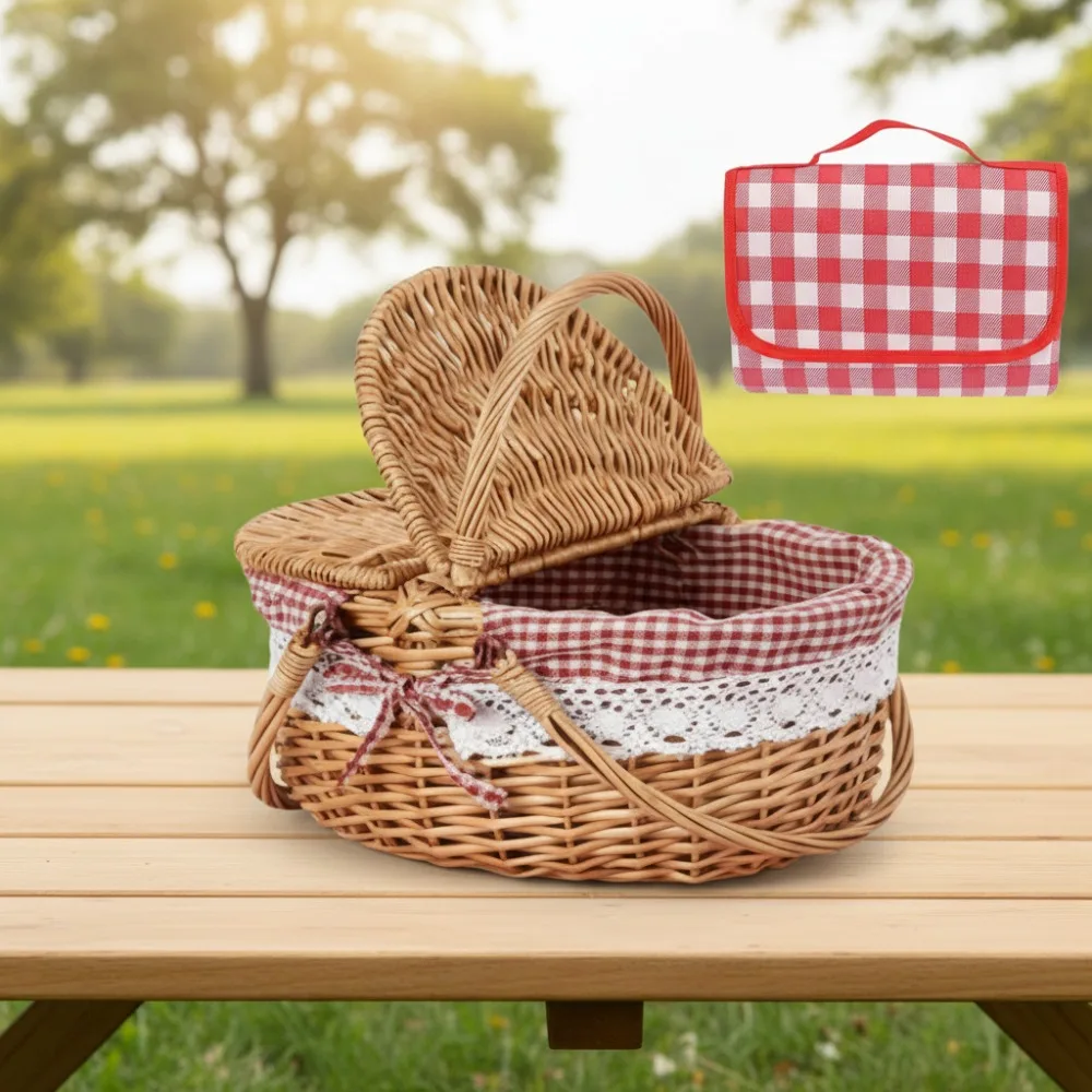 Vintage Wicker Picnic Basket with Split Lid & Folding Handle - Portable Hamper for Outdoor Hiking Camping Family Gatherings
Vintage Wicker Picnic Basket with Split Lid & Folding Handle - Portable Hamper for Outdoor Hiking Camping Family Gatherings