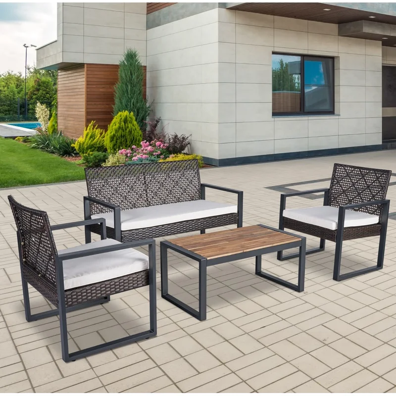 4-Piece Acacia Wood Outdoor Patio Furniture Set with Modern Brown and Beige Cushions
4-Piece Acacia Wood Outdoor Patio Furniture Set with Modern Brown and Beige Cushions