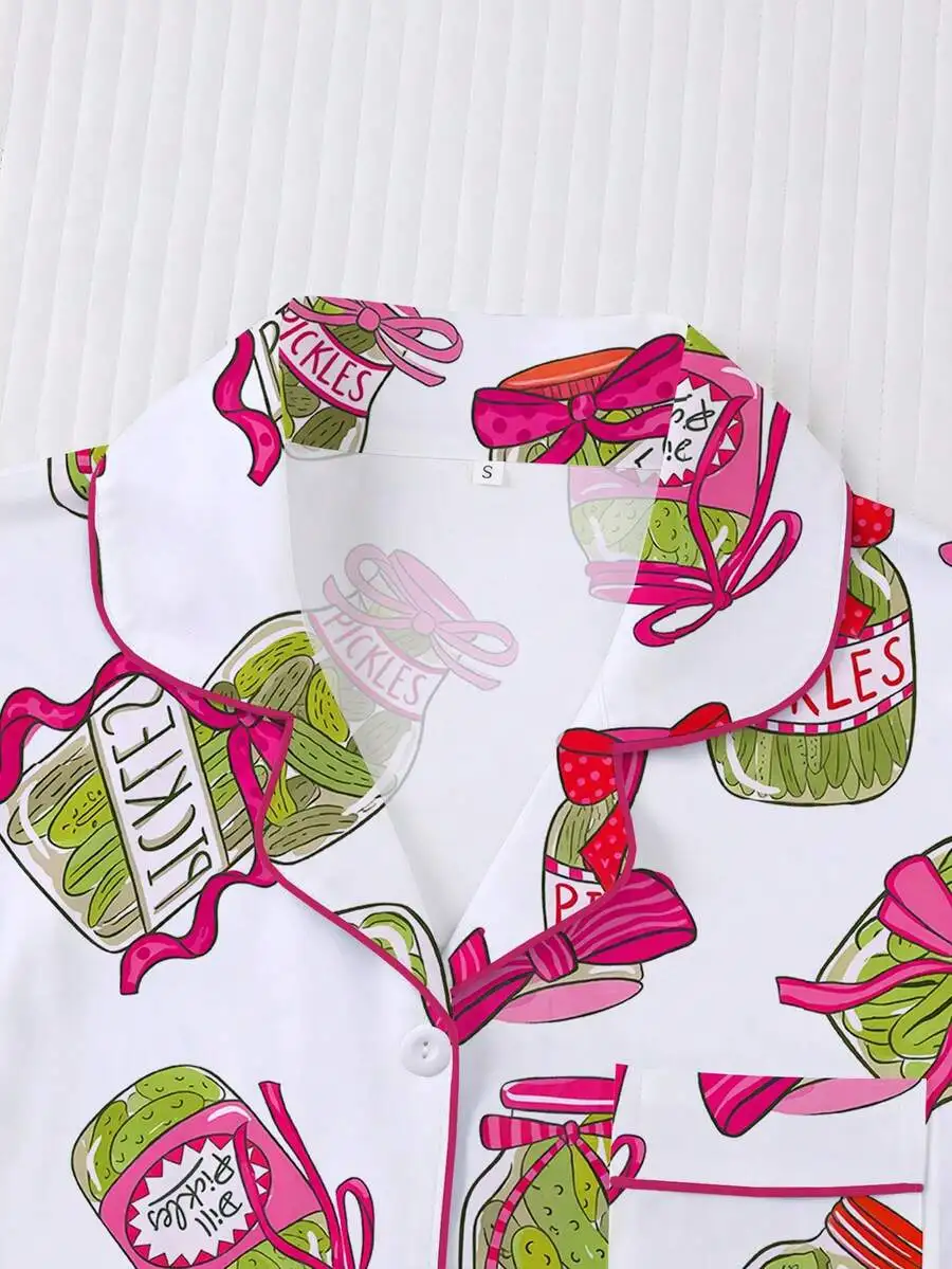 Womens Cucumber Print Sleepwear Set Short Sleeve Shirt With Collar Button Elastic Shorts Loungewear
Womens Cucumber Print Sleepwear Set Short Sleeve Shirt With Collar Button Elastic Shorts Loungewear