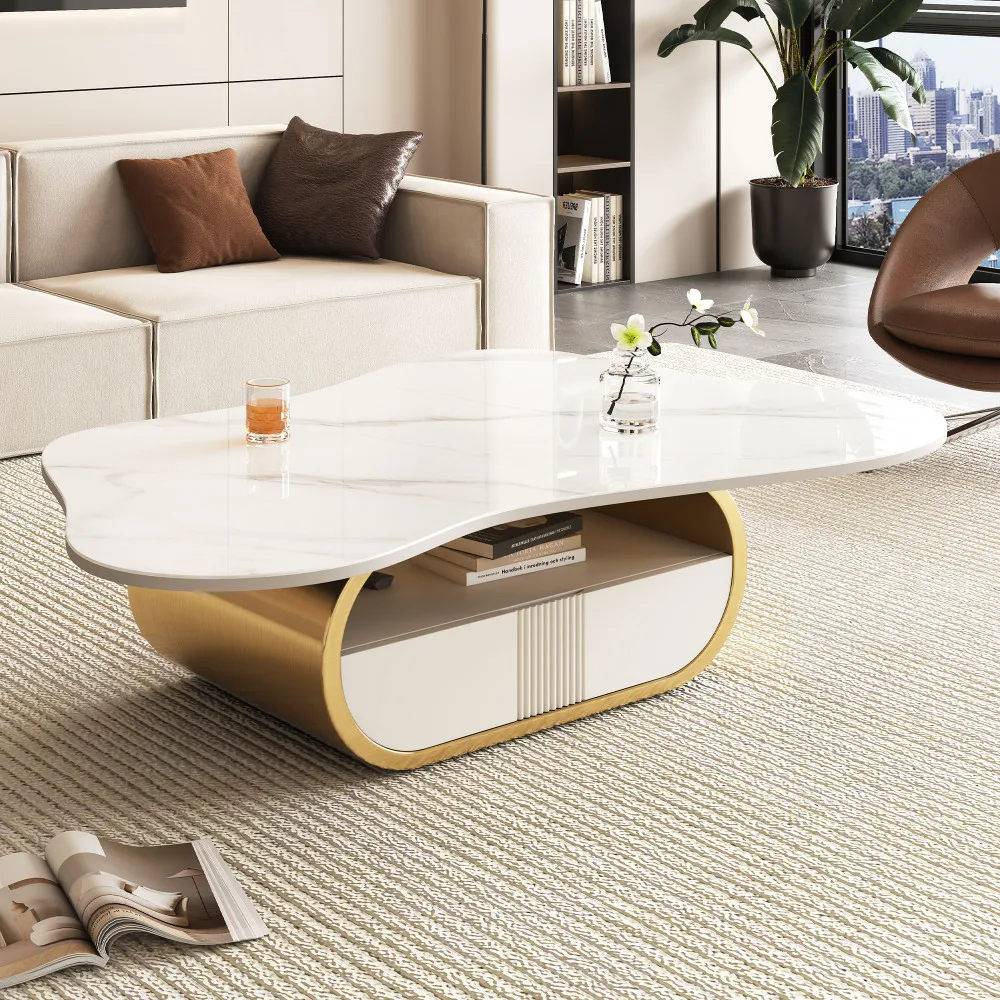 Butterfly Coffee Table: Sintered Stone Top, Storage Shelf/Drawer, Steel Base, MDF Cabinet
Butterfly Coffee Table: Sintered Stone Top, Storage Shelf/Drawer, Steel Base, MDF Cabinet