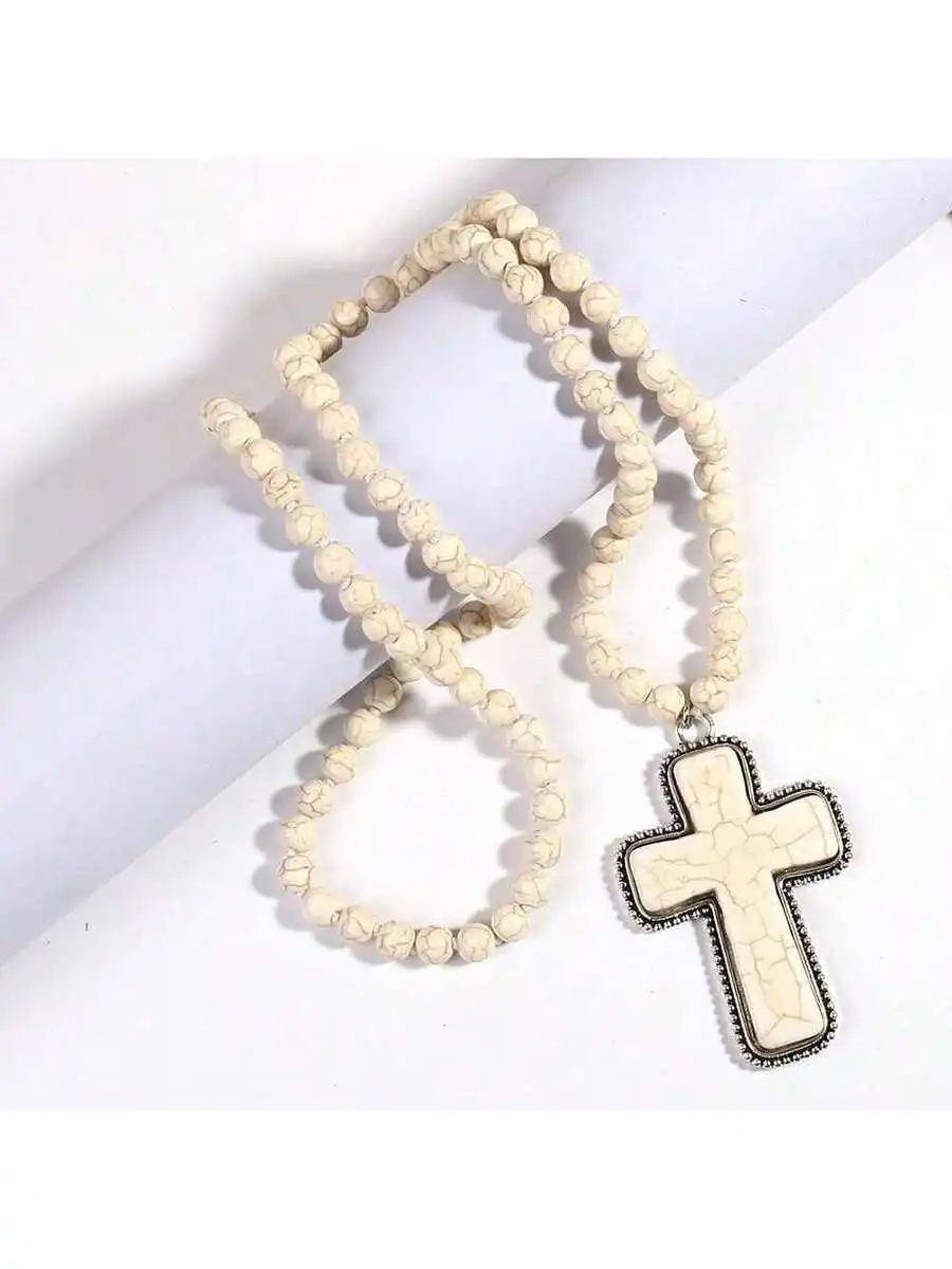 Bohemian Style 8mm Beaded Knotted Necklace With Cross Pendant For Women
Bohemian Style 8mm Beaded Knotted Necklace With Cross Pendant For Women