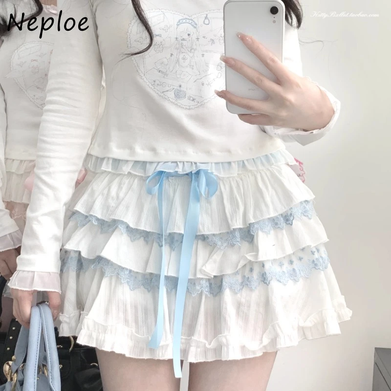 Neploe Harajuku Sweet Lace Ruched Skirts Y2k High Waist Bow Cake Skirt for Women 2025 Summer New Korean Fashion Clothing
Neploe Harajuku Sweet Lace Ruched Skirts Y2k High Waist Bow Cake Skirt for Women 2025 Summer New Korean Fashion Clothing