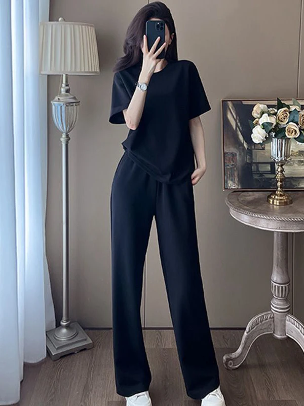 Laid-back Cotton-Like Sportswear Set for Women Summer Slimming Youthful Fashionable Short Sleeve Wide Leg Pants Two-Piece Set
Laid-back Cotton-Like Sportswear Set for Women Summer Slimming Youthful Fashionable Short Sleeve Wide Leg Pants Two-Piece Set