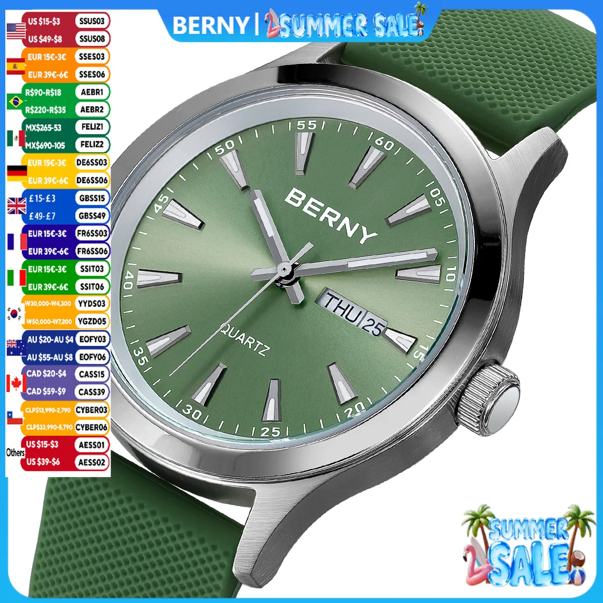 BERNY Watches for Men 40mm Luminous Elegance Dress Quartz Watch Calendar Week Luxury Waterproof Casual Business Men's Wristwatch
BERNY Watches for Men 40mm Luminous Elegance Dress Quartz Watch Calendar Week Luxury Waterproof Casual Business Men's Wristwatch