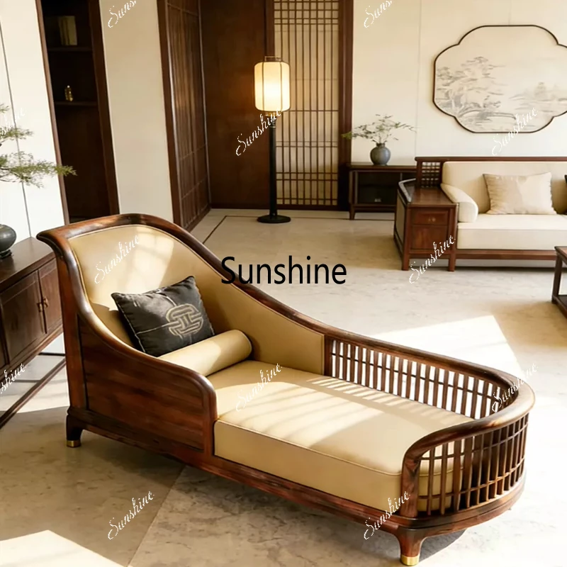 New Chinese balcony recliner chaise longue villa solid wood bed zen sofa
New Chinese balcony recliner chaise longue villa solid wood bed zen sofa