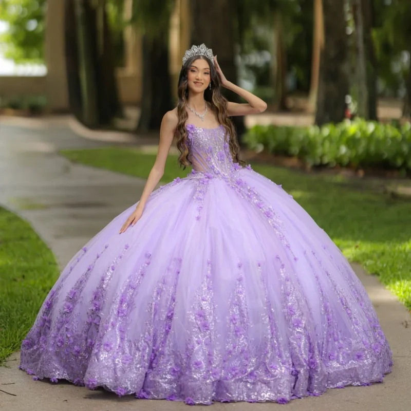 Lavender Quinceanera Dress off-shoulder Glitter Crystal 3D Flower Decal Long tail vestidos de 15 Quinceanera Customize
Lavender Quinceanera Dress off-shoulder Glitter Crystal 3D Flower Decal Long tail vestidos de 15 Quinceanera Customize