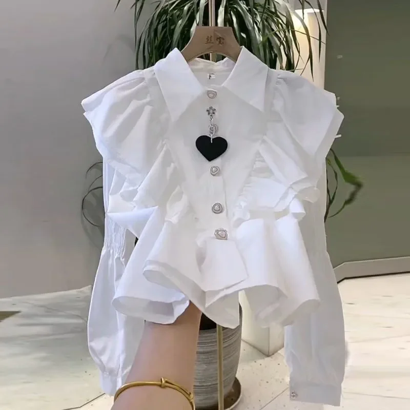 Camisas De Mujer Chic Top Blusas Femininas Elegantes OL White Long Sleeve Shirt Ruffled Turn Down Collar Shirt Casual Blouse 
Camisas De Mujer Chic Top Blusas Femininas Elegantes OL White Long Sleeve Shirt Ruffled Turn Down Collar Shirt Casual Blouse