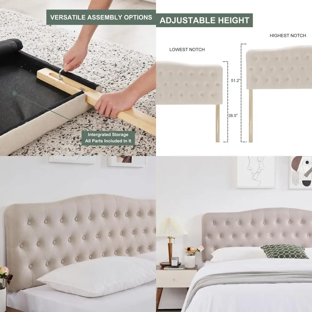 Twin Upholstered Bed with Diamond Button Tufting, Adjustable Height, Solid Wood Legs, Linen Fabric Padding, Modern Beige
Twin Upholstered Bed with Diamond Button Tufting, Adjustable Height, Solid Wood Legs, Linen Fabric Padding, Modern Beige