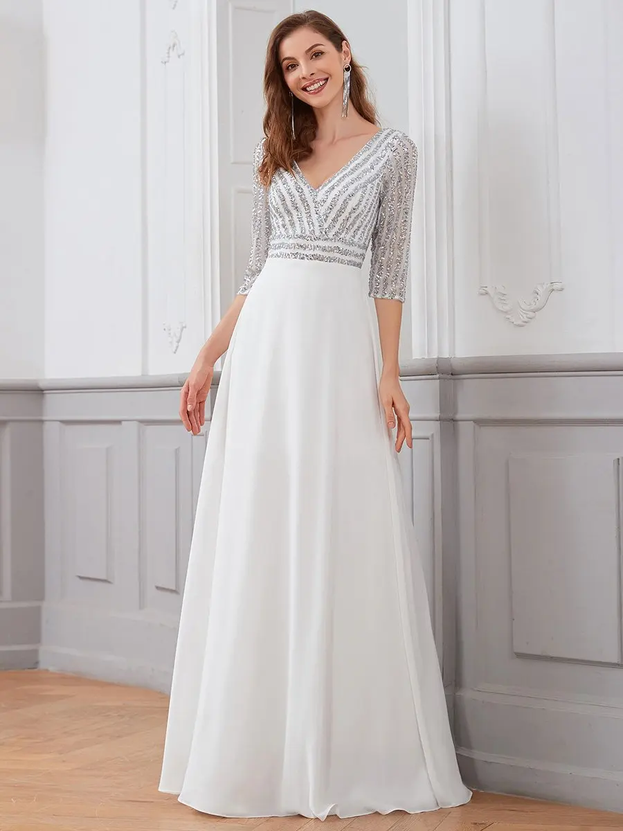 Sexy Evening Dresses Double deep V neckline High Slit Sequin A-Line Floor-Length 2025 Ever Pretty of White Bridesmaid dress
Sexy Evening Dresses Double deep V neckline High Slit Sequin A-Line Floor-Length 2025 Ever Pretty of White Bridesmaid dress