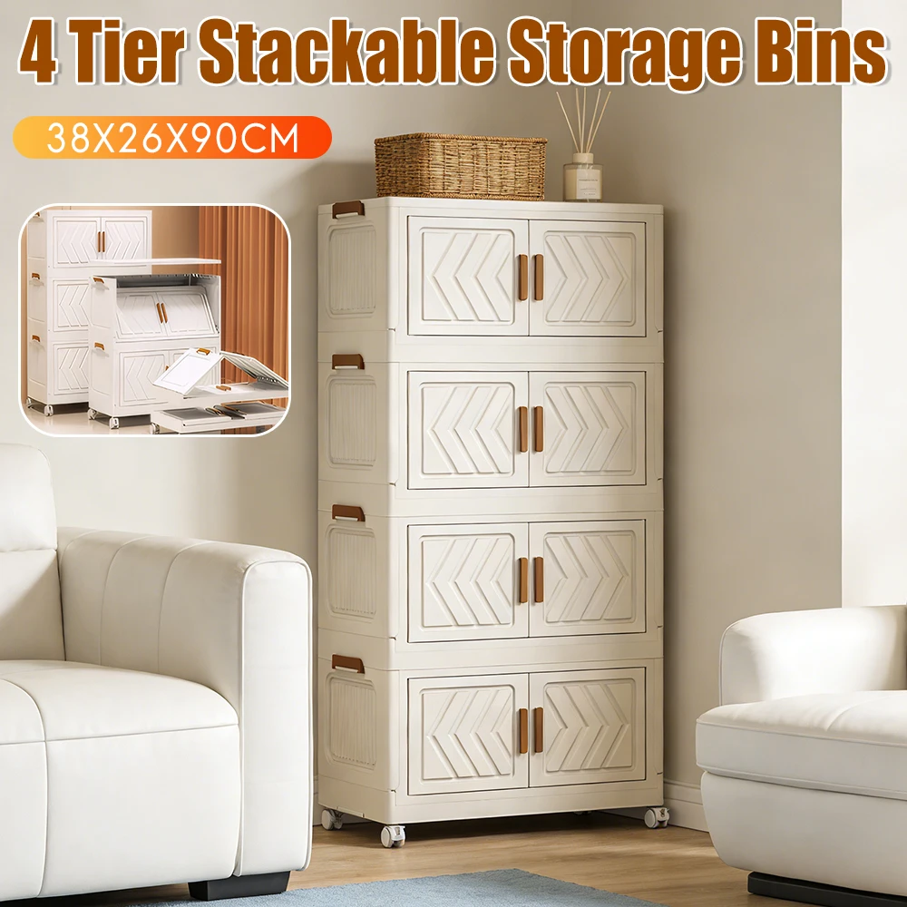 4 Tier Foldable Storage Bins with Doors Wheels PP+PET Plastic Organizer Drawer Collapsible Cabinet Shelf for Living Room Bedroom
4 Tier Foldable Storage Bins with Doors Wheels PP+PET Plastic Organizer Drawer Collapsible Cabinet Shelf for Living Room Bedroom