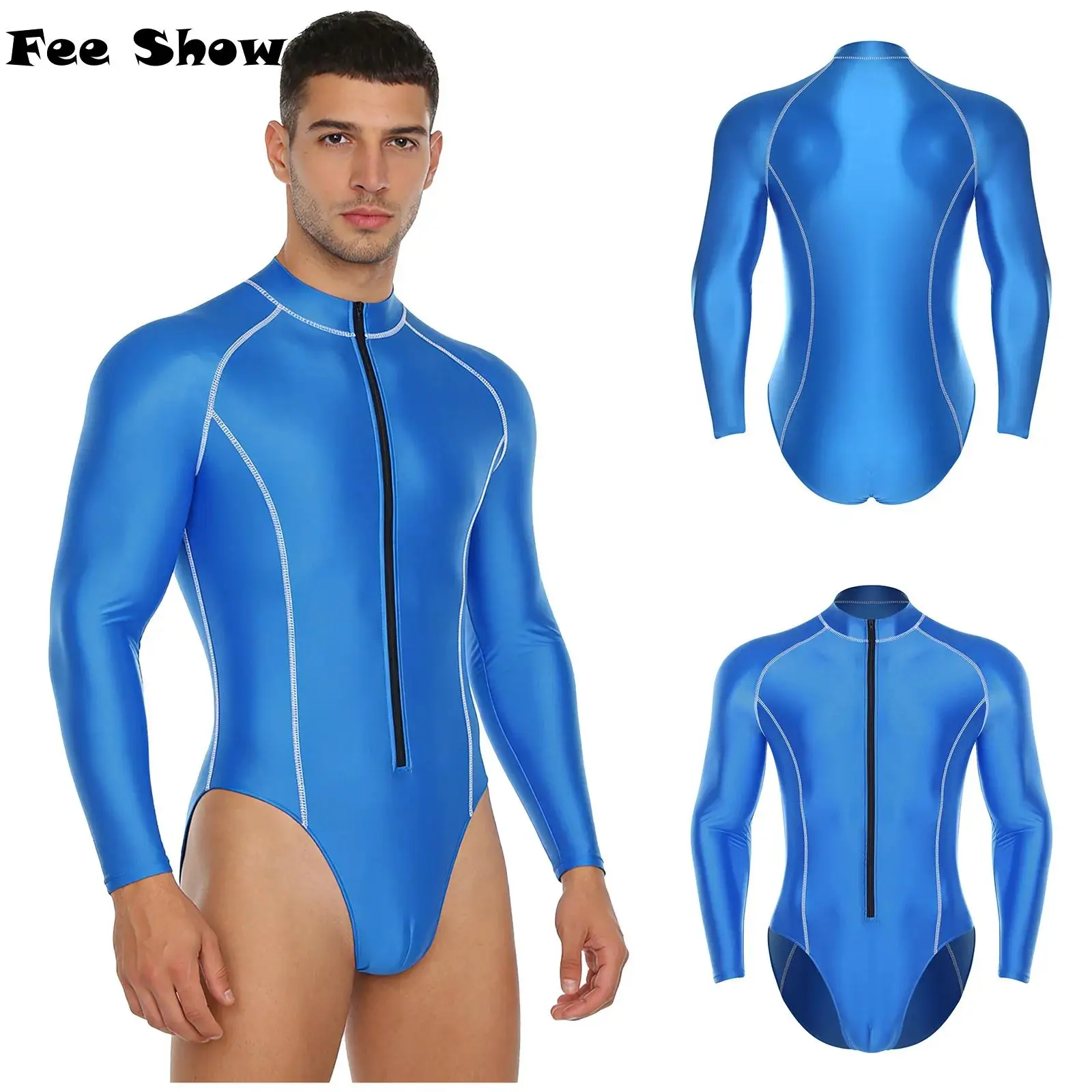 Mens Glossy Bodysuit Mock Neck Long Sleeve Front Zipper Leotard Jumpsuit Rash Guard for Surfing Swimming Bodybuilding Workout
Mens Glossy Bodysuit Mock Neck Long Sleeve Front Zipper Leotard Jumpsuit Rash Guard for Surfing Swimming Bodybuilding Workout