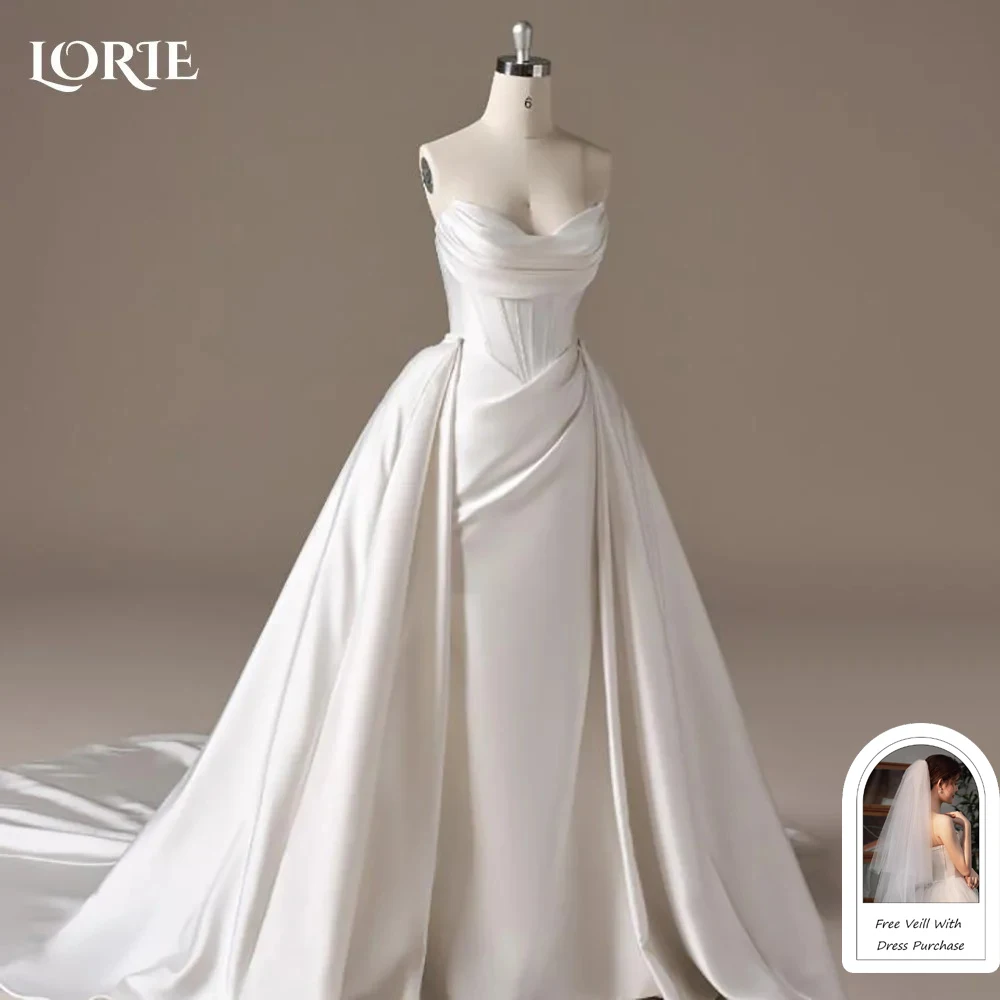 LORIE Satin Wedding Dress Strapless Sweetheart Pleats A-line Mermaid Bride Gown Crepe Illsion Customized Corset Bride Dress 2026
LORIE Satin Wedding Dress Strapless Sweetheart Pleats A-line Mermaid Bride Gown Crepe Illsion Customized Corset Bride Dress 2026