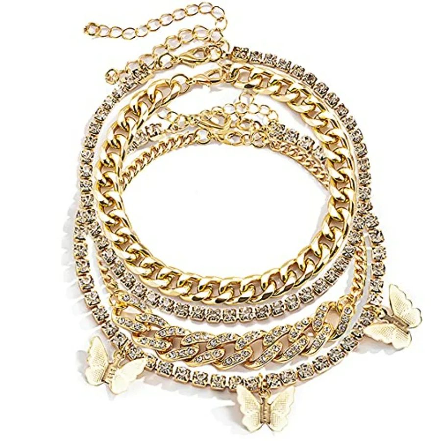 Layered Butterfly Anklet for Women Charms Butterfly Rhinestone Cuban Anklets Adjustable Anklet for Summer Beach
Layered Butterfly Anklet for Women Charms Butterfly Rhinestone Cuban Anklets Adjustable Anklet for Summer Beach