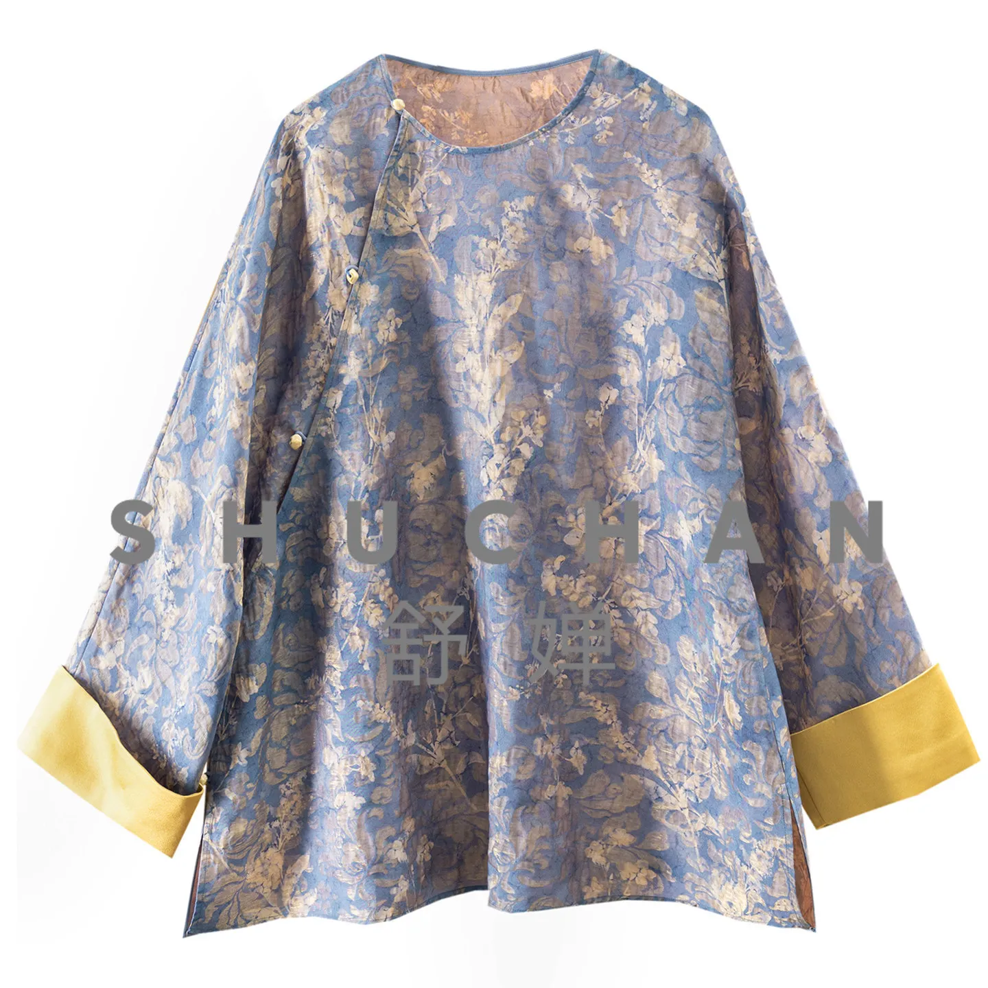 Lake Blue, Elegant Luxury New Chinese Silk Linen Gold Silk Jacquard with Cut Sleeves Shirt Women 10M3
Lake Blue, Elegant Luxury New Chinese Silk Linen Gold Silk Jacquard with Cut Sleeves Shirt Women 10M3