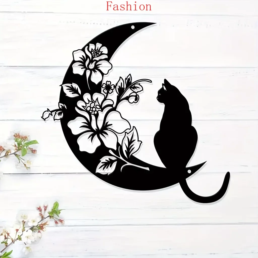Cat Moon Metal Wall Mounted Pediments Home Decor Black Cat Moon Décor Moon Flower Wall Art Phase Livingroom Wall Decoration
Cat Moon Metal Wall Mounted Pediments Home Decor Black Cat Moon Décor Moon Flower Wall Art Phase Livingroom Wall Decoration