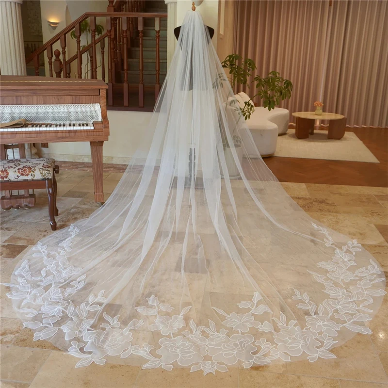 Floral Wedding Bridal Veils Cathedral Long Ivory Big Organza Flowers Accessories For Brides Tulle Unique With Comb Customized
Floral Wedding Bridal Veils Cathedral Long Ivory Big Organza Flowers Accessories For Brides Tulle Unique With Comb Customized