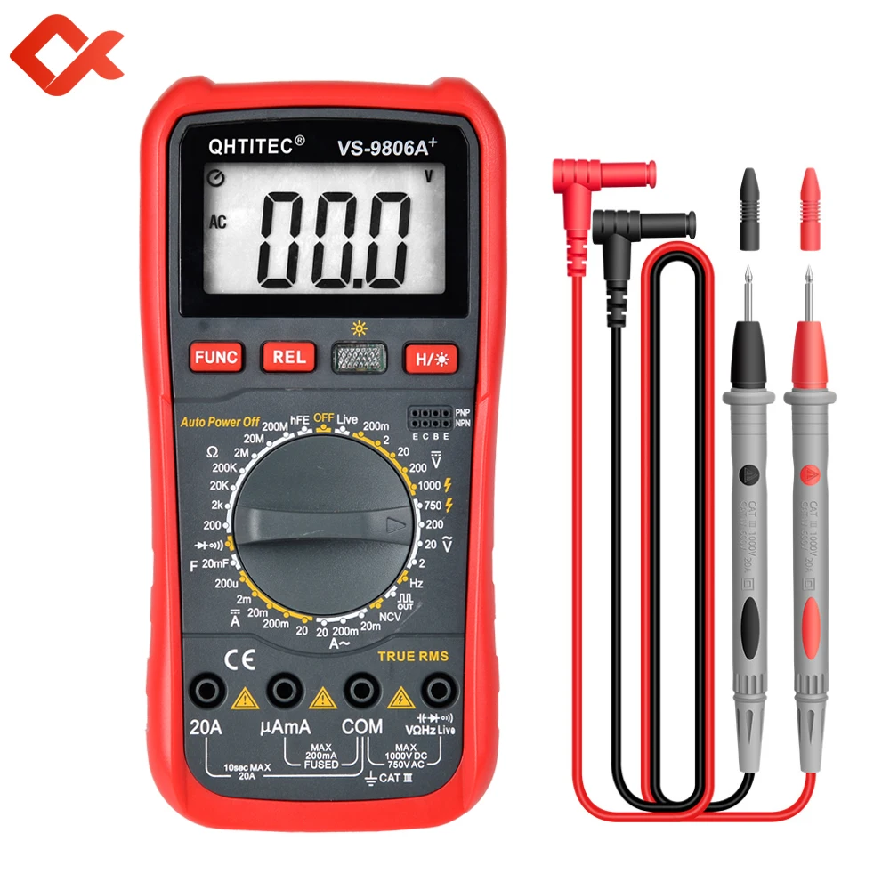 QHTITEC VS-9806A+ Digital Multimeter NCV AC DC Ammeter Portable Voltmeter Mini Auto Range Diode Tester Meter Multimeter
QHTITEC VS-9806A+ Digital Multimeter NCV AC DC Ammeter Portable Voltmeter Mini Auto Range Diode Tester Meter Multimeter