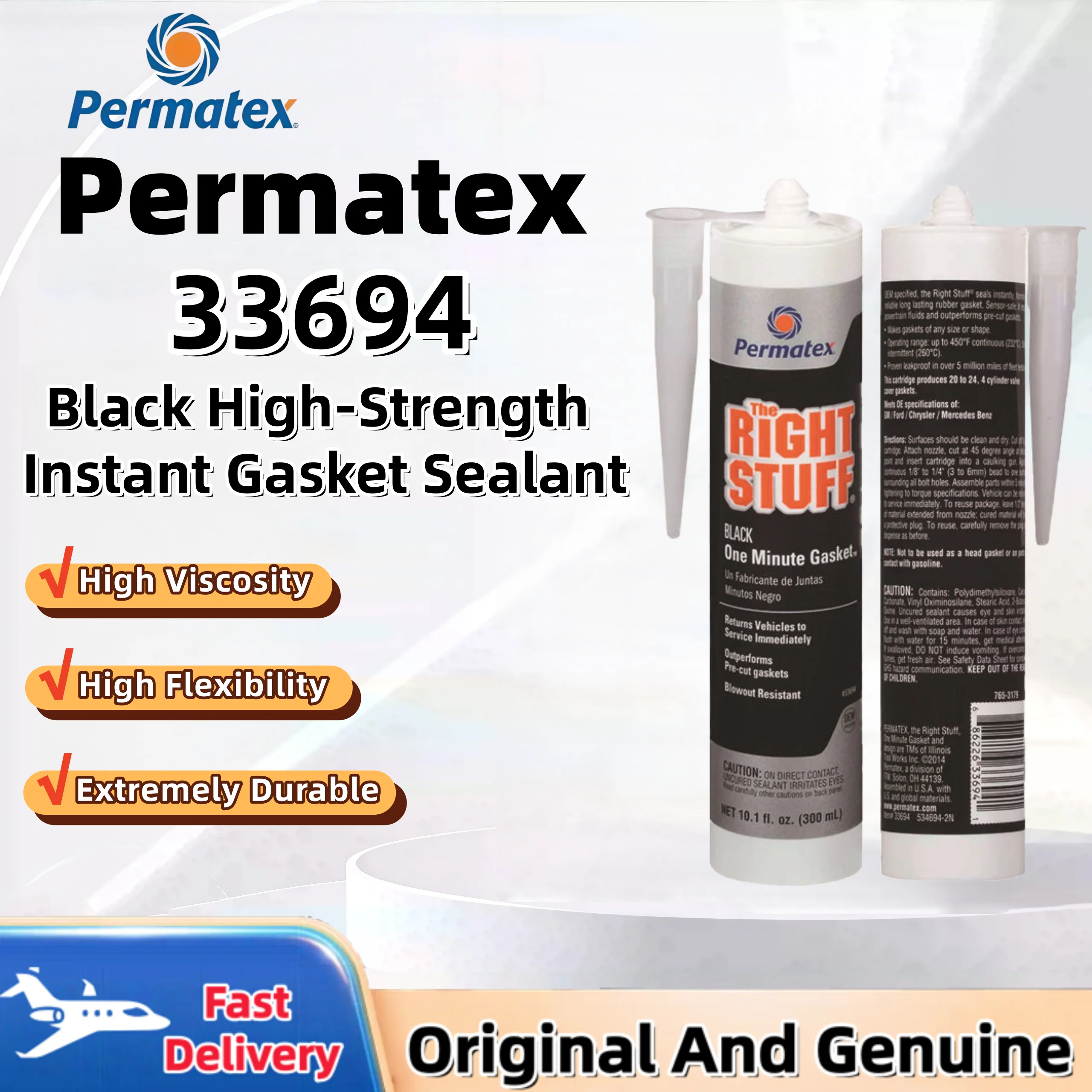 Permatex 33694 One-minute curing black gasket sealant with high viscosity and high toughness
Permatex 33694 One-minute curing black gasket sealant with high viscosity and high toughness