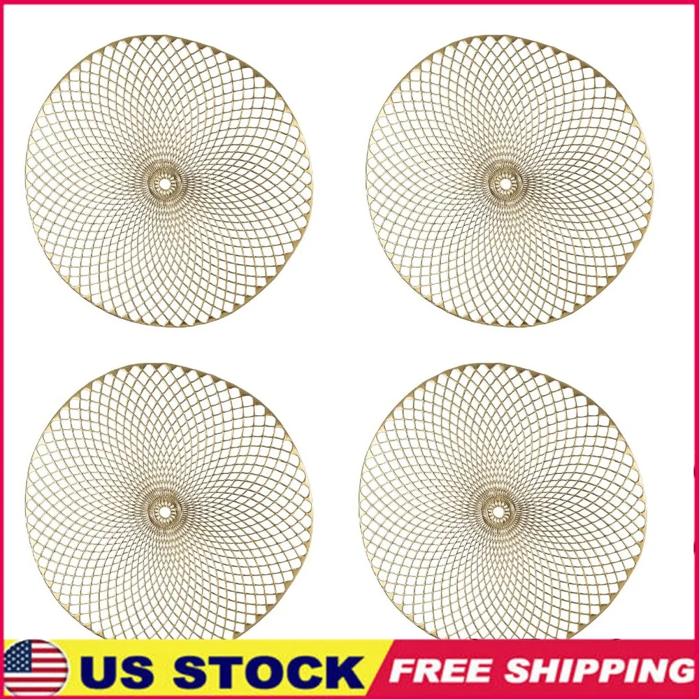 Set of Four Gold Round Placemats Unique Design PVC Holidays Dinner Parties Table Decor Functionality
Set of Four Gold Round Placemats Unique Design PVC Holidays Dinner Parties Table Decor Functionality