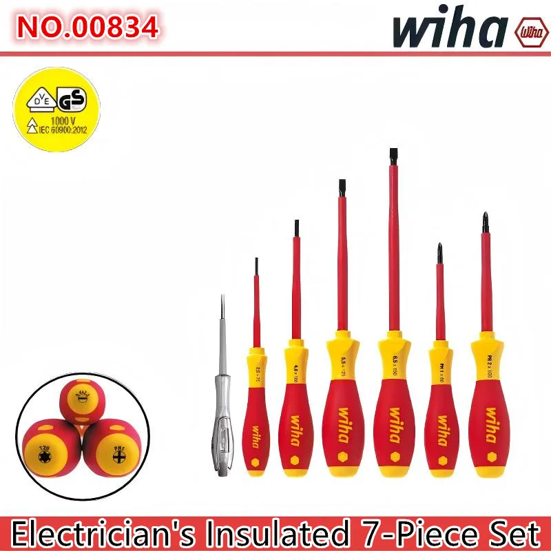 WIHA 00834 Insulated Electrician Screwdriver Set, 7-Piece Flat and Phillips, Voltage Tester 1000V VDE Precision Screwdriver
WIHA 00834 Insulated Electrician Screwdriver Set, 7-Piece Flat and Phillips, Voltage Tester 1000V VDE Precision Screwdriver