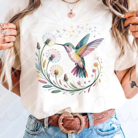 Hummingbird Dandelion Summer DIY Iron-On Heat Transfer Sticker Decals T-shirts Sweatshirts Bags Clothing Fabric Clothing Decor