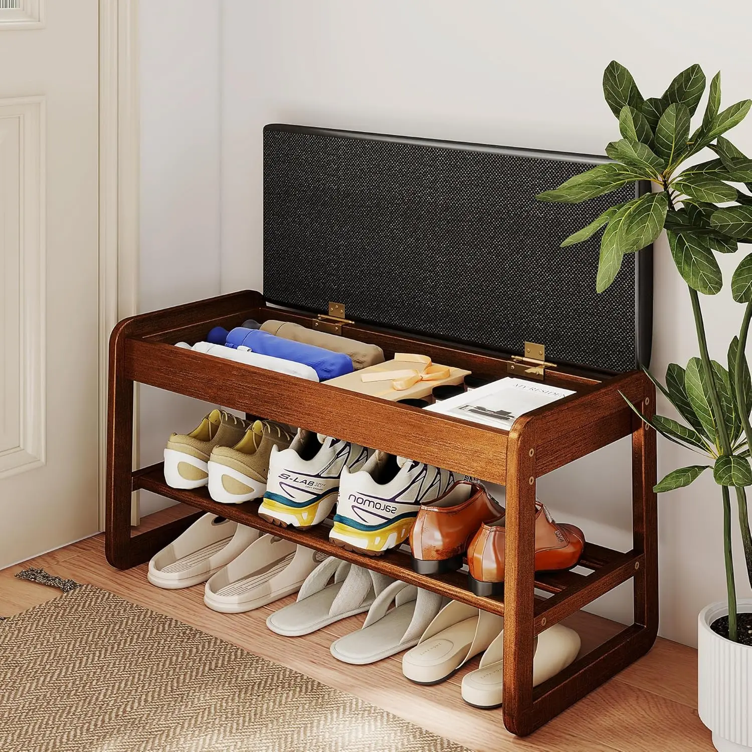 Shoe Rack Bench with Flip Top Storage Solid Rubberwood 2 Tier Shoe Organizer with Cushion Wooden Shoe Stand for Entryway
Shoe Rack Bench with Flip Top Storage Solid Rubberwood 2 Tier Shoe Organizer with Cushion Wooden Shoe Stand for Entryway