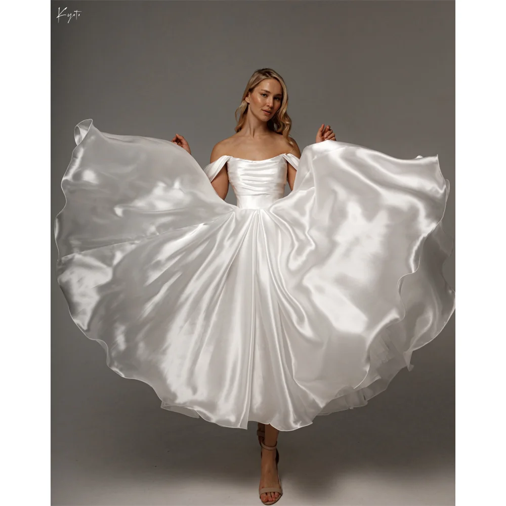 Kyoto White Pleated Lace-up Back Off Shoulder Wedding Dress Tea-length Short Sleeve vestidos de novia Customized Satin Ball Bown
Kyoto White Pleated Lace-up Back Off Shoulder Wedding Dress Tea-length Short Sleeve vestidos de novia Customized Satin Ball Bown