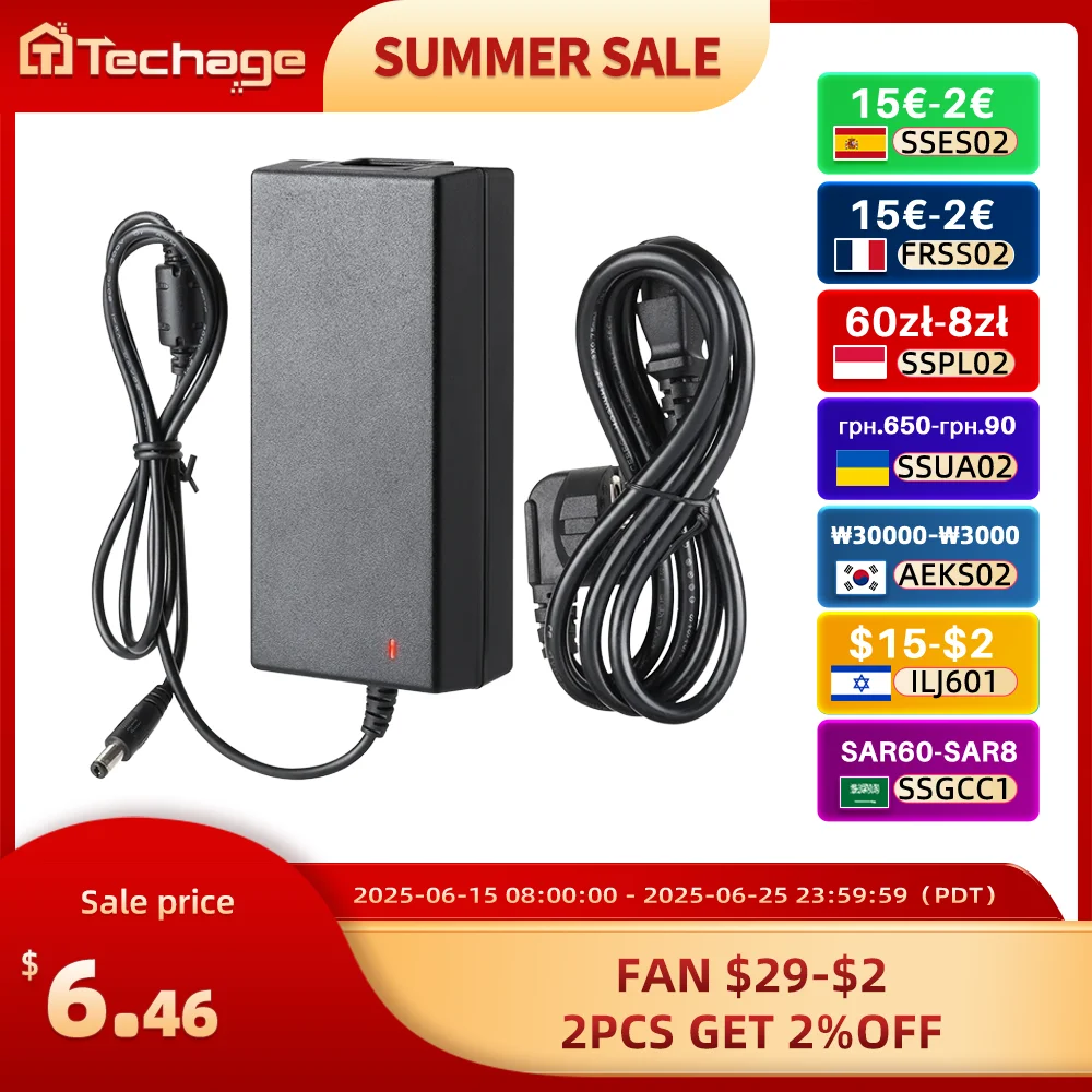 Techage 52V 2.5A Power Supply AC 100-240V Power Adapter wall charger DC 5.41mm EU/AU/UK/US Plug For Security CCTV POE NVR
Techage 52V 2.5A Power Supply AC 100-240V Power Adapter wall charger DC 5.41mm EU/AU/UK/US Plug For Security CCTV POE NVR